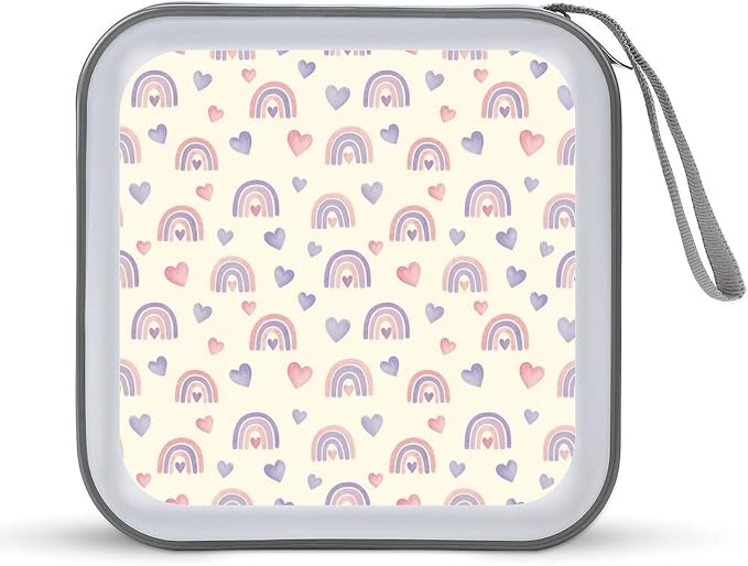 Hard Plastic Protective CD Case Love Purple Rainbow, 40-Disc Capacity Storage Binder with Zipper, Portable Organizer for Home Office