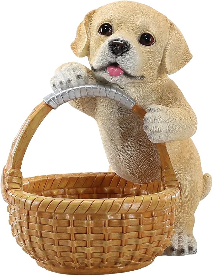 Unique Golden Retriever Gifts, Resin Puppy Statue Storage Basket for Desk, Decorative Key Bowl for Entryway Table, Candy Dish & Funny Decor