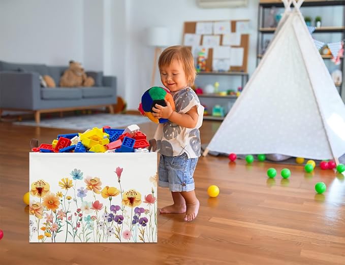 NTAOHAMPER Boho Flower Nursery Basket ,Fall Wildflower Storage Bin with Handles for Your Baby and Lover to Load Your Love into it(Flower)