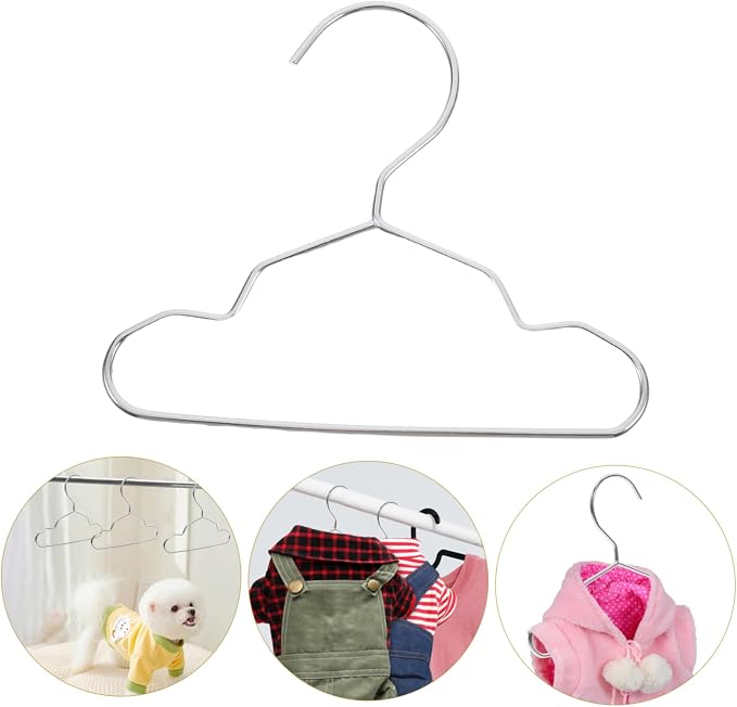 Cabilock 10-Pack Small Dog and Cat Clothes Hangers Metal PET Closet Organizer Non-Slip Coat Rack for Dog and Cat Apparel Mini Garment Drying Hangers