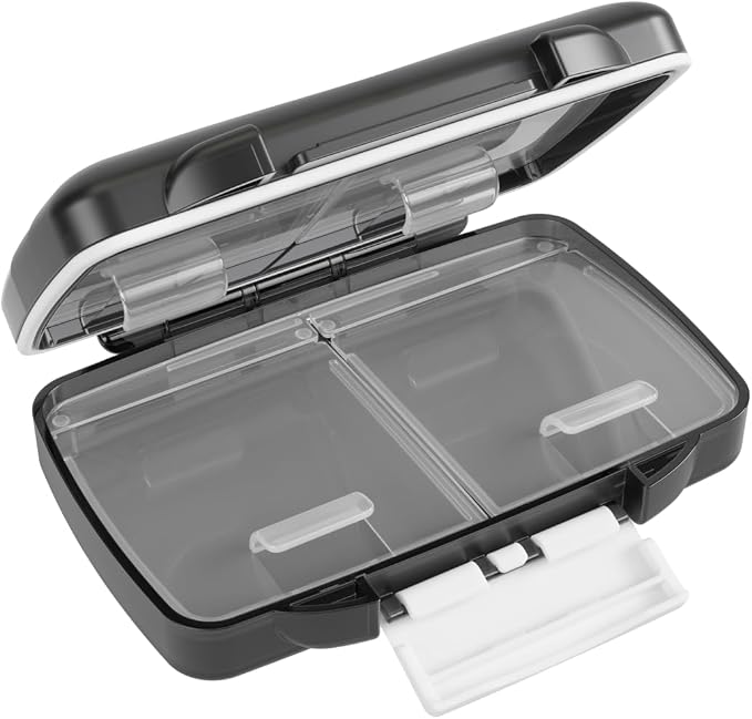Ezy Dose Moisture-Proof Travel Pill Case, 4 Compartments, Black, Small | Moisture-Proof Pill Case, Medicine Planner, Vitamin Organizer Box, Travel-Friendly, Latch-Closure to Secure Contents
