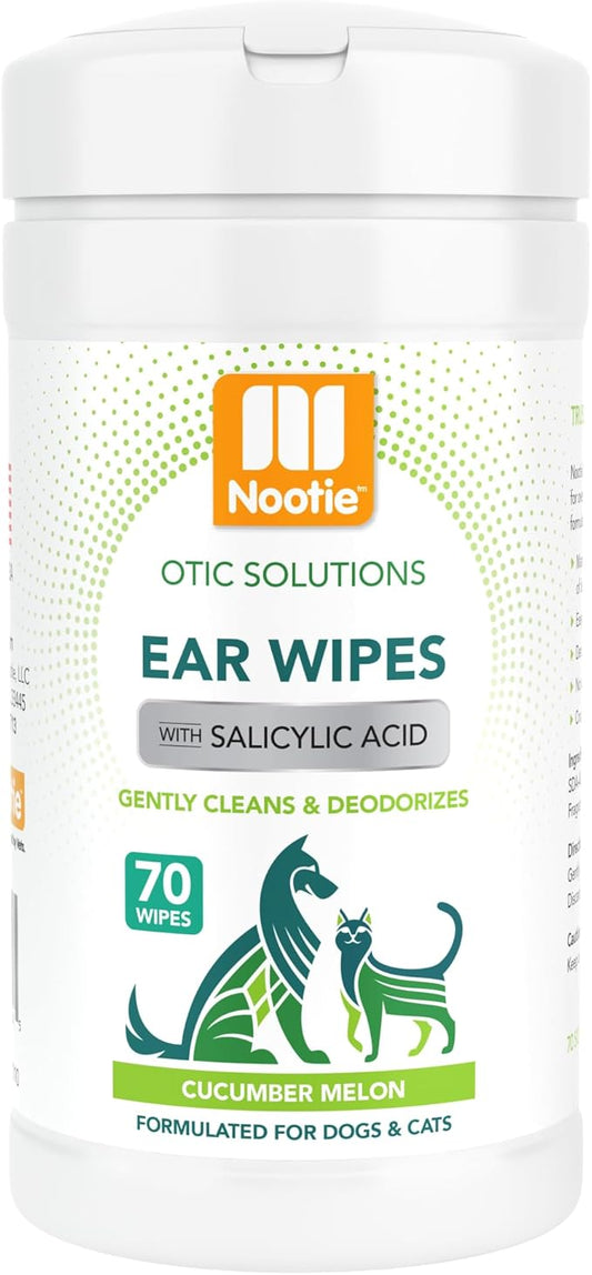 Nootie Dog & Cat Ear Wipes with Salicylic Acid - Cucumber Melon Scent - 70 Wipes - Vegan Friendly