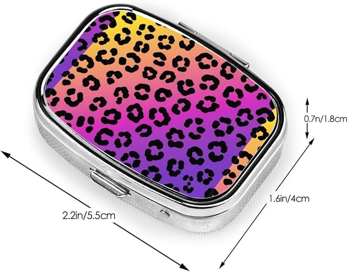 Leakproof Pill Box Fish Oil Organizer Portable Medicine Case Hiking Camping Outdoor Essentials, Cheetah Skin Rainbow Leopard Print