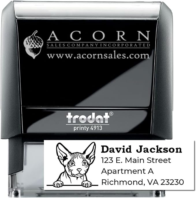 Peeking Minskin Cat Return Address Stamp Self-Inking - Personalized Stamp | Choice of 11 ink colors. Rubber Address Stamp for Cat Moms. Minskin Cat Custom Address Stamp. 4 case colors. Made to order.