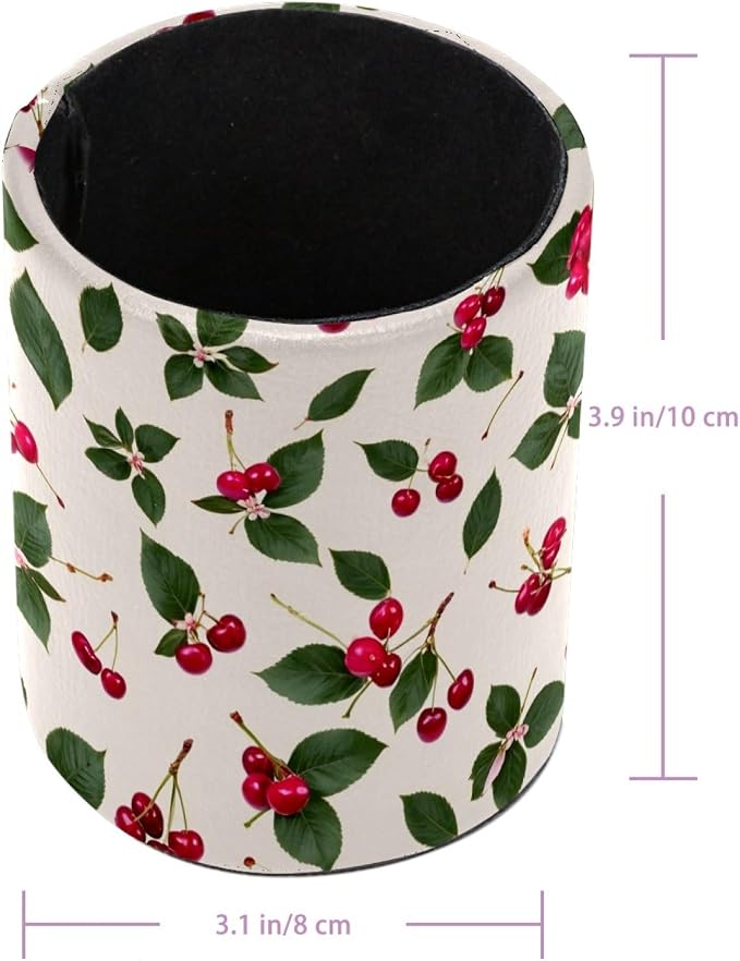 Cherries Pen Holder, Pencil Cup Marker Brush Holder Desk Storage Case, Desktop Organizer for School Office Home Supplies
