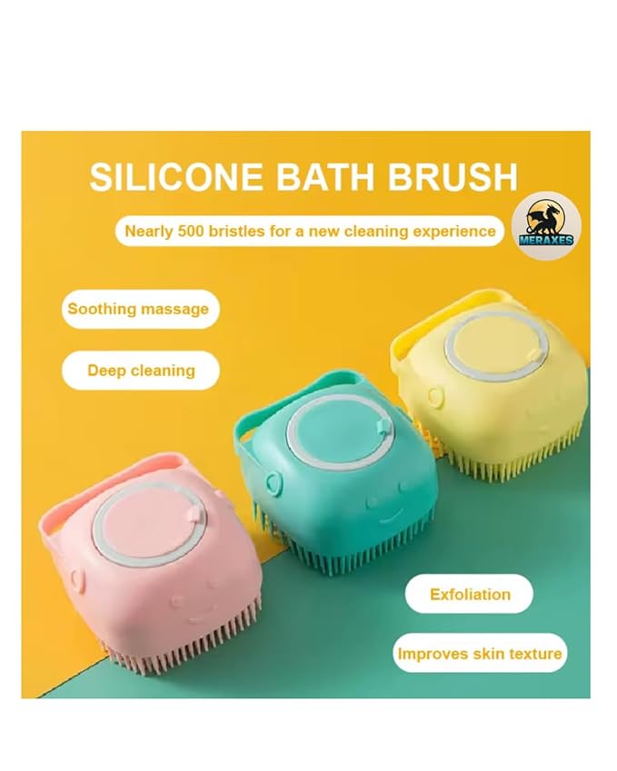 MERAXES Pet Grooming Bath Brush with Soap Dispenser – Soft Silicone Massage Bristles for Dogs & Cats, Gentle Deshedding & Deep Cleaning for Long or Short Hair – BLU