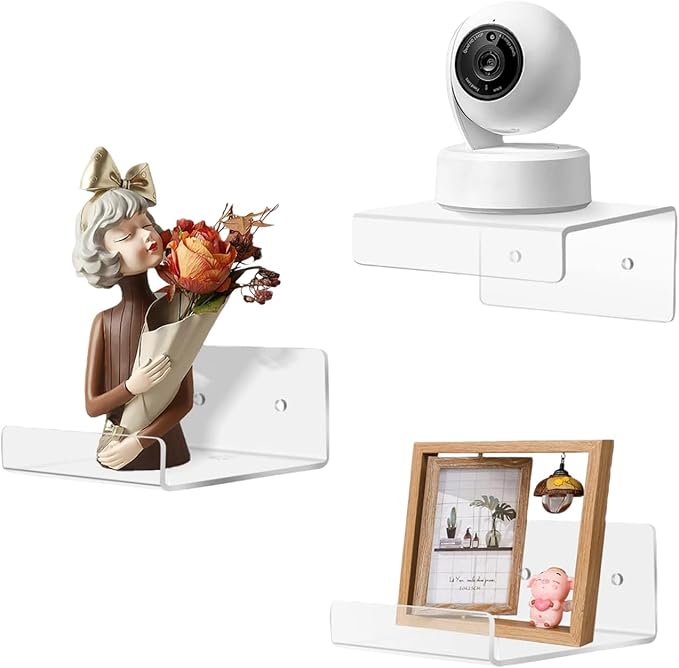 Pack of 3 Wall Mount Shelves for Security Cameras Remote Controls Modern Organization Living Room Bathroom Storage