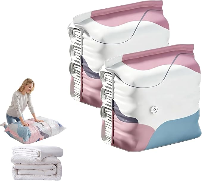 No-Pump Vacuum Storage, 2026 New Large Compression Bags for Blankets, Bedding, Comforters, Jumbo Clothes, Heavy-Duty Press & Seal, No Pump Needed (White, 2PCS, Medium)