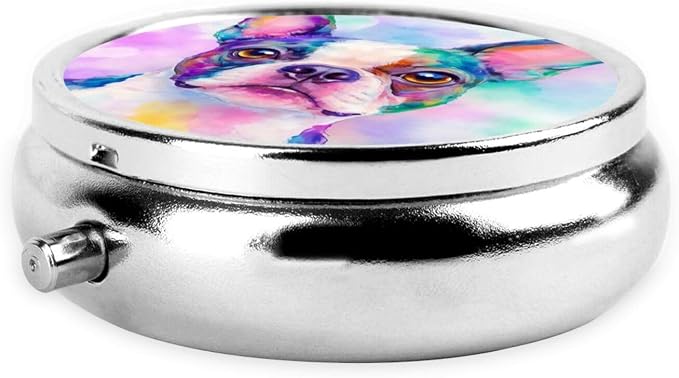 Pitbull Pet Dog Art Portable Pill Organizer | 3 Compartment, With Mirror, For Men Women, For Daily Supplements, Vitamins, Fish Oil, Jewelry, Candy, Travel