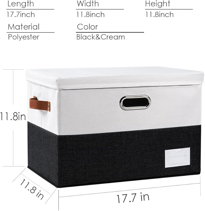 Foldable Storage Bins with Lids [3-Pack] Fabric Collapsible Storage Boxes Baskets Cubes Containers with Handles for Closet Living Room Bedroom (Black & White 17.7x11.8x11.8'')