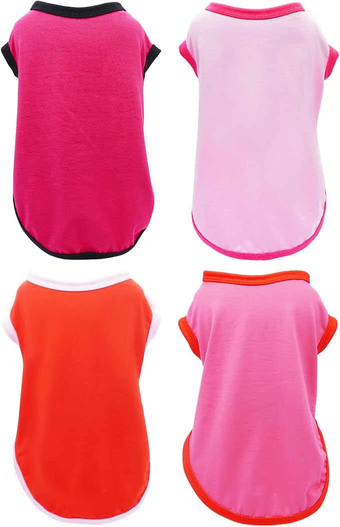 PET SHOW 4 Pack Pink Dog Shirts for Small Doggies Girl | Breathable t-shirts for cats,polyester,sleeveless vest,holiday birthday puppy clothes tank top,S