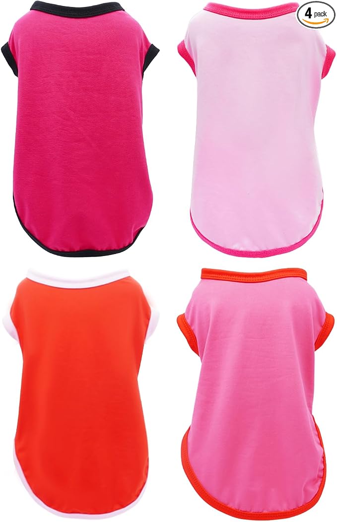 PET SHOW 4 Pack Pink Dog Shirts for Small Dogs Girl | Breathable t-shirts for dogs,polyester,sleeveless vest,holiday birthday puppy clothes tank top,M