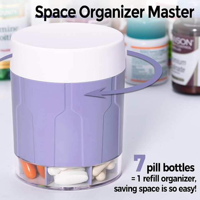 Weekly XXL Pill Organizer Bottle, Daily Pill Dispenser, Anti-Mix Design | 7 Day Portable Travel Pill Box, 21 Labels & Cleaning Brush, XXL Wide Mouth for Easy Access, Vitamin, Fish Oils, Supplement