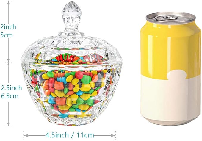 ComSaf 9oz Glass Candy Dish with Lid 2 Pack Small Jar Decorative Covered | Covered Candy Storage, Coffee Table Office Desk, Bathroom Vanity Decor, Countertop Display, Wedding Favors, Living Room Decor