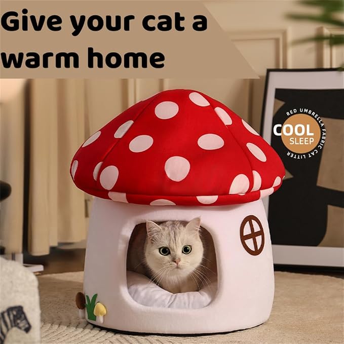 LYFJMUS Mushroom Cat Bed for Indoor Cats Mushroom Cow Shape Cat Cave Bed Cat Tent with Removable & Washable Cushion Pillow Cat House Bed for Cats Small Dogs ﻿
