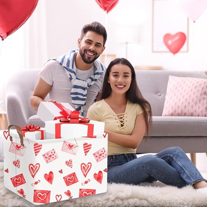 Valentines basket,Pink Heart Basket,Collapsible waterproof nursery laundry basket,Pink girls gift baskets,Valentine's Day room decor(Envelope heart)