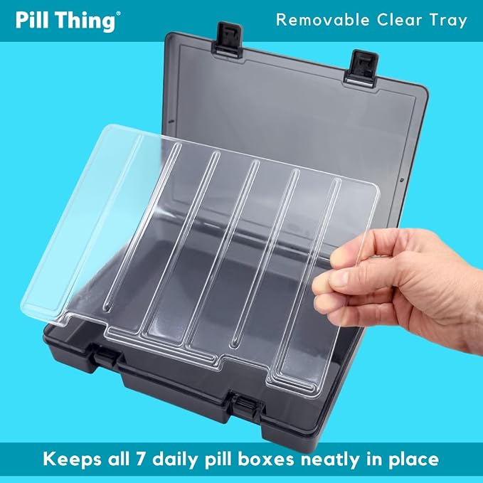 7-Day Weekly Pill Organizer with Secure Case, 5 Compartments Per Day, Removable Tray, Medication Schedule, Travel Pill Box-Complex Medication Routine (5 Time-a-Day - Black)