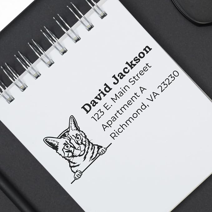 Peeking California Spangled Cat Wood Handle Address Stamp - Custom Stamper | Customised Address Stamp for Housewarming Gifts. One household per die. California Spangled Cat Stationery Stamp Custom.