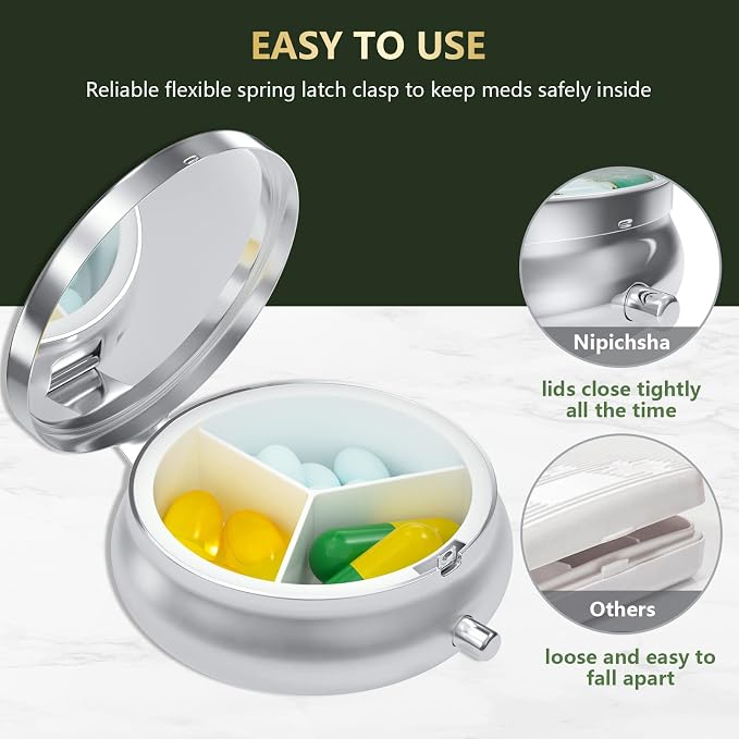 Pill Box, Small Pill Case for Purse & Pocket, Travel Medicine Organizer | Cute Travel Medicine Organizer, Portable Medicine Container Holder to Hold Vitamins, Medication, Fish Oil & Supplement