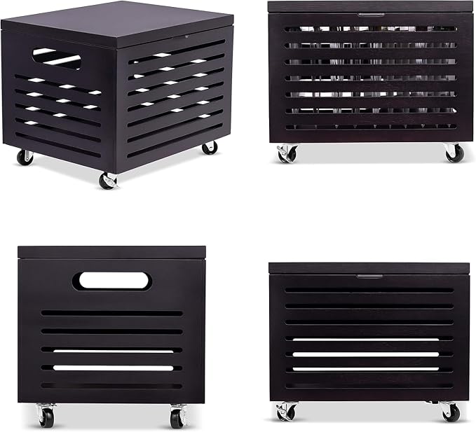 BIRDROCK HOME Bamboo Rolling File Storage Organizer Box with Lid - Decorative File Cabinet on Wheels, Portable File Box on Wheels, Mobile Filing Solution - Café Noir