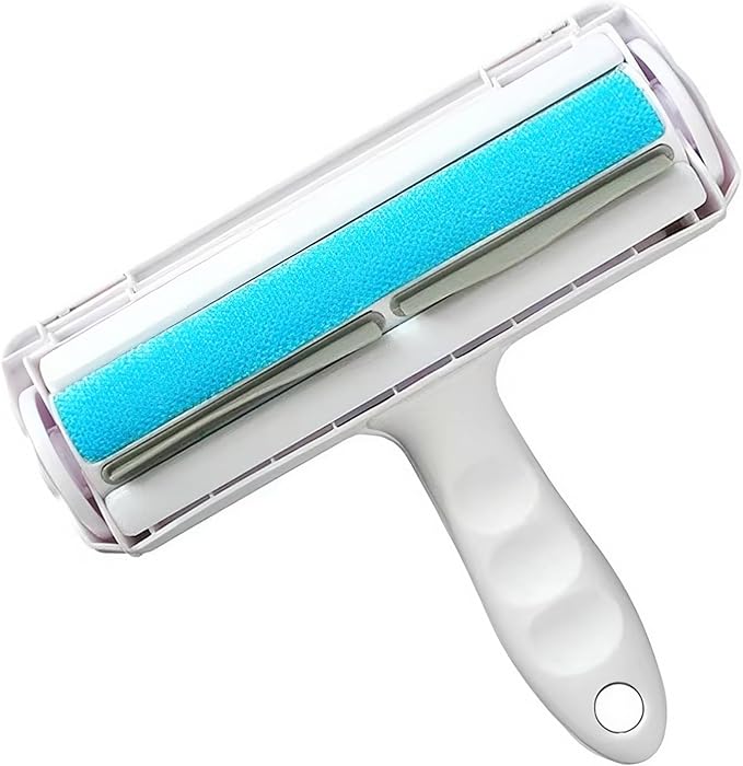 Reusable Pet Hair Remover Roller – Dog & Cat Fur Lint Cleaner for Sofa, Carpet, Bed & Car Seats – No Adhesive Required (White/Blue)