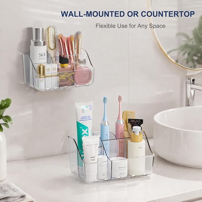 Sotfamily Clear Kids Toothbrush Holders for Bathrooms, 1 Pack(No-Drill) | Space-Saving Wall-Mounted Tooth Brush & Toothpaste Holder for Bathroom Countertop or Wall, Bathroom Organizers and Storage