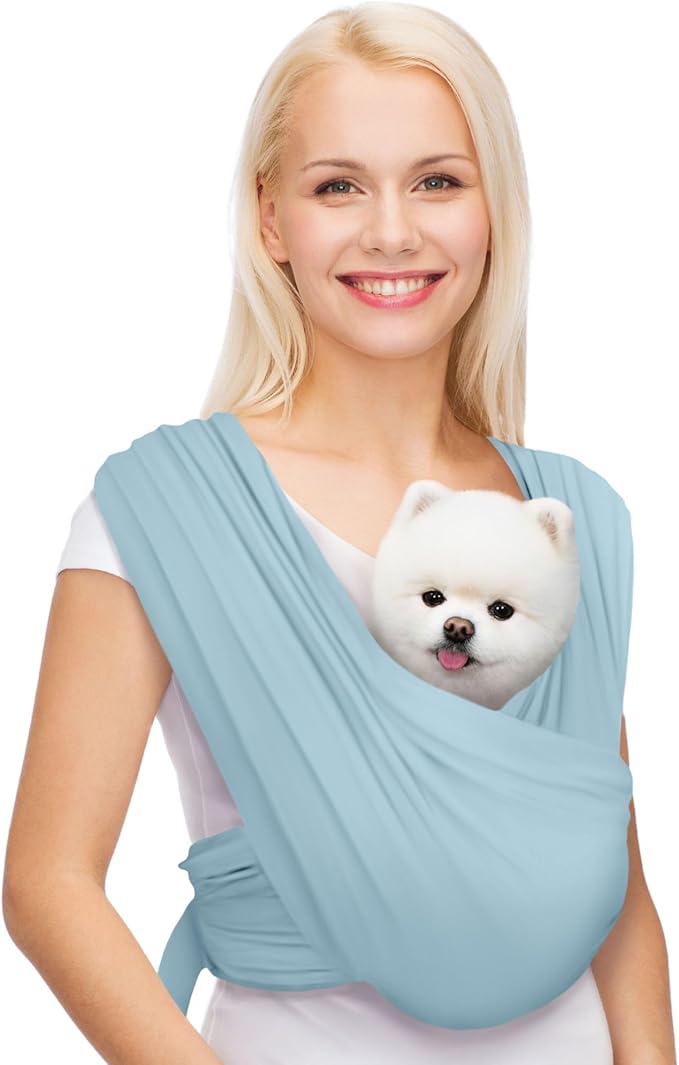 AnccoPlus Small Dog Sling Carrier, Hands-Free, Baby Blue, Plus | Patented Front Carrier Reduces Back and Neck Strain; Adjustable, Soft Cotton, 3D Air Mesh for Puppies & Cats up to 20 lb