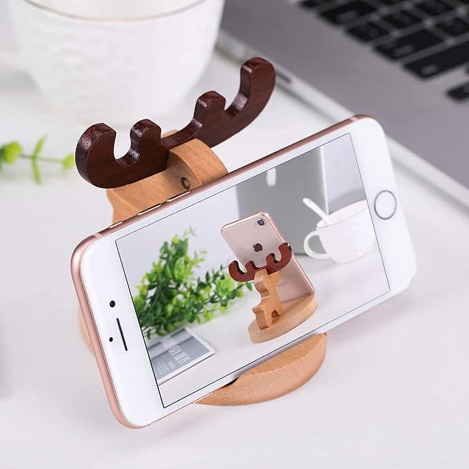 Cell Phone Tablet Wood Stand Dock Holder Cradle Mount Organizer Charger Station NightStand Table Desk Room Office School Kitchen Non-Slip Wooden (Deer)