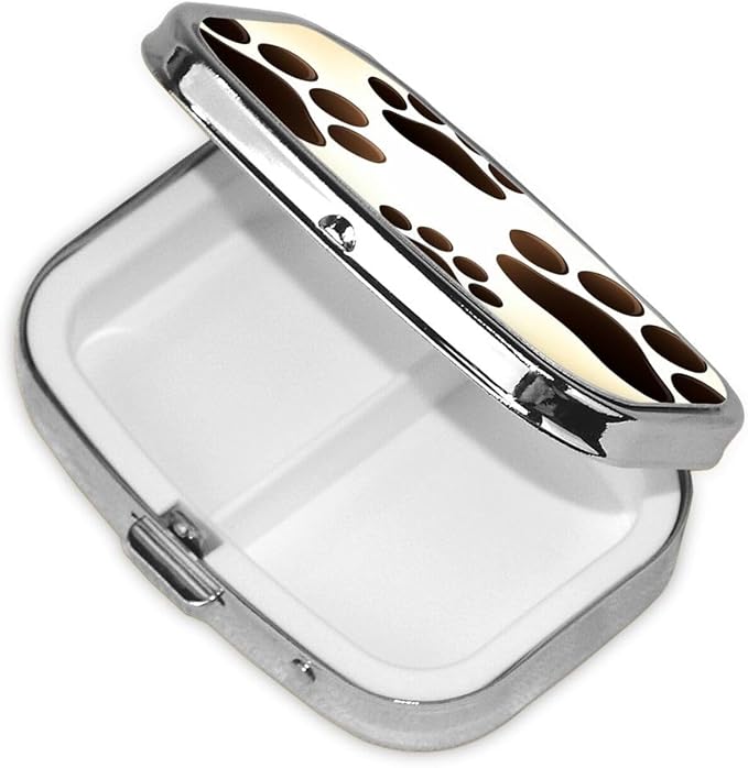 Pill Box Pet Paw Prints Square Pill Case for Purse Pocket 3 Compartment Medicine Pill Organizer Small Metal Pill Container Holder Portable Travel Pillbox to Hold Vitamins Fish Oil Supplements
