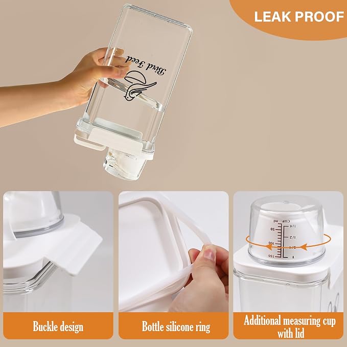 Bird Seed Storage Container Airtight | 3 Qt/2.5 L Clear Plastic Bird Food Container Portable-with Measuring Cup/Lid|Pet Food Storage Container |Wild Bird Seed Dispenser|BPA Free
