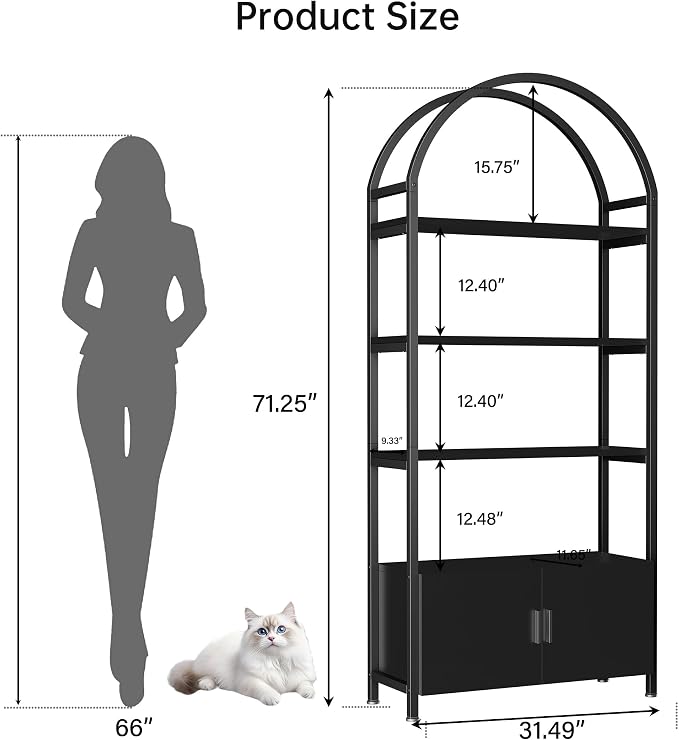 Kepptory Arched Cat Storage Shelf, 5-Tier Cat Tower Display Rack with Cabinet