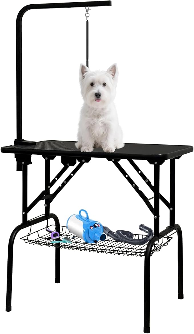 Baohe-32 Inch Dog Grooming Table - Pet Grooming Table - Foldable, Adjustable Arm, Portable, Non-Slip Grooming Table for Dogs at Home - Black