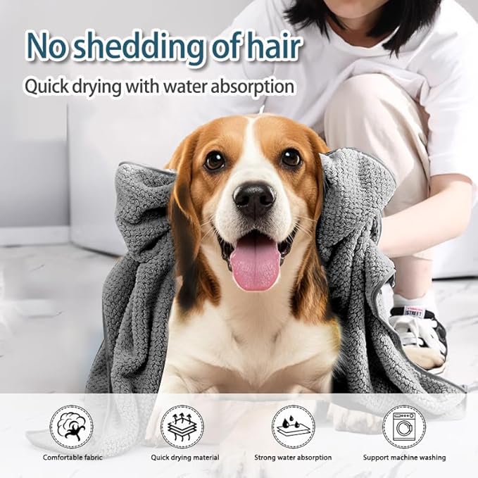NVNAN Extra Large Dog Towel - Microfiber Ultra-Absorbent & Fast-Drying for Large Dogs, Pet Bath, Grooming, Swimming - 40x24 Inch-Grey- 1-Pack