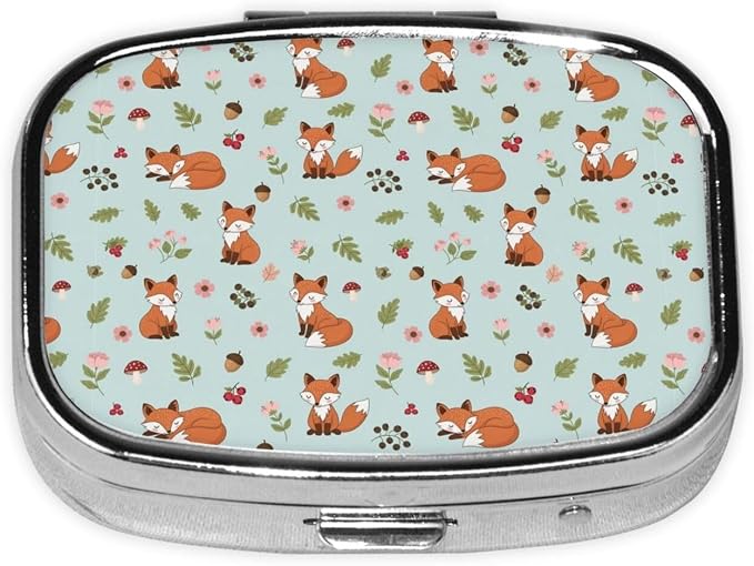 Elderly Pill Organizer Simple AM/PM Box Large-Compartment Medicine Case Arthritis-Friendly, Floral Flowers Mushroom Foxes