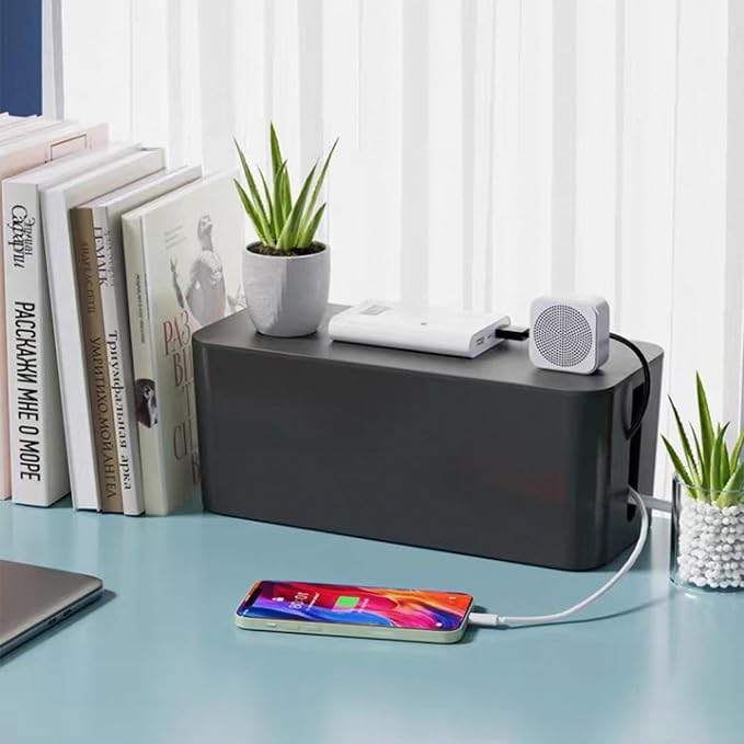 Cord Organizer Box Cable Management Hide Power Strips & Cords | Multi-Hole Shunt Design,Kid & Pet Friendly,Floor Outlet Hiders for Desk,Office,Living Room,Wire Storage,Black
