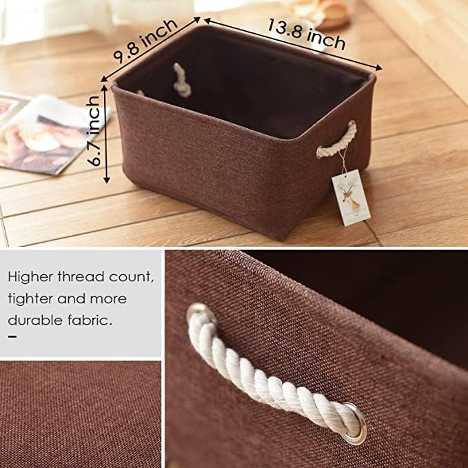 Fabric Storage Basket for Home, Shelf, Closet - Canvas Bin for Dog Toys and Baby Items (Brown, 1 Pack, 13.8L9.8W6.7H)