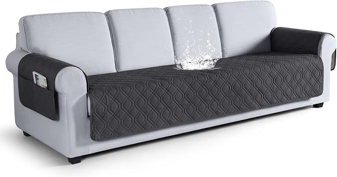 VANSOFY Waterproof Oversized Couch Cover for Pets, Charcoal Gray, 78.7" | Non-Slip, Washable, Utility Pockets, Pet Friendly, Furniture Protector Slipcover for 4 Cushion Couch