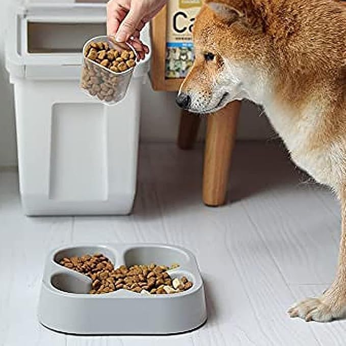 RUIAN Dog Food Storage Container Airtight Dry Cat Food BinGrey & Pink, 2Pcs | with Measuring Cup and Handle, Holds About 10-20 lb Depending on Kibble Size, BPA Free Pet Food Storage Container