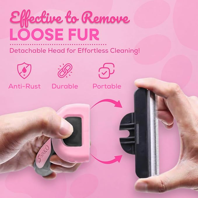 SINKO Deshedding Brush for Dogs & Cats, Pet Grooming Brush, Skin Friendly Deshedding Tool, Dog Brush for Shedding, Effectively Reduces Shedding by up to 95% for Short Medium Long Pet Hair (Pink)