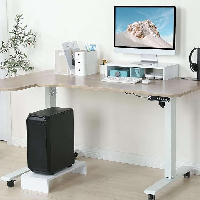 TEAMIX 20 inch White Monitor Stand Riser, Wood Desktop Computer Stand | Fits Laptop, Printer, TV, PC Tower, Full Keyboard Storage Underneath, Ergonomic, Desk Organizer for Home Office Gaming Vanity
