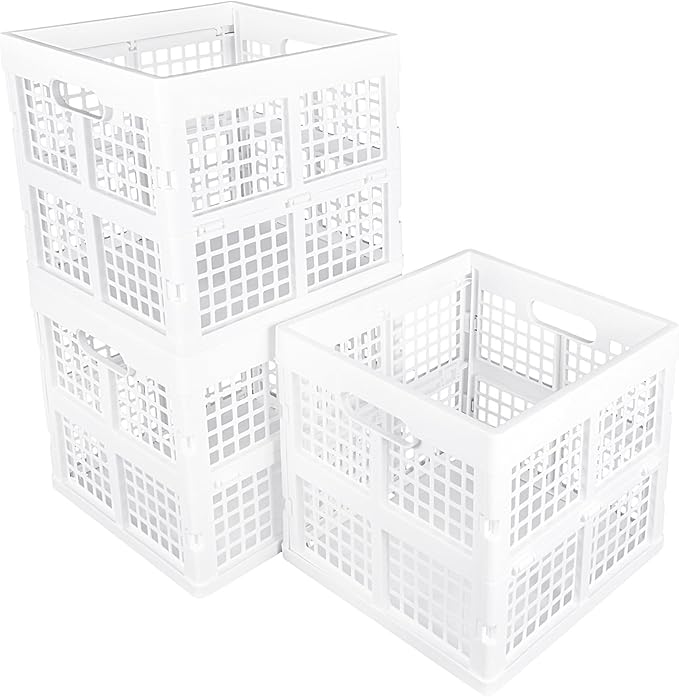 Eslite 3-Pack Collapsible Plastic Storage Crates,Foldable Crates for Storage,16L (White)