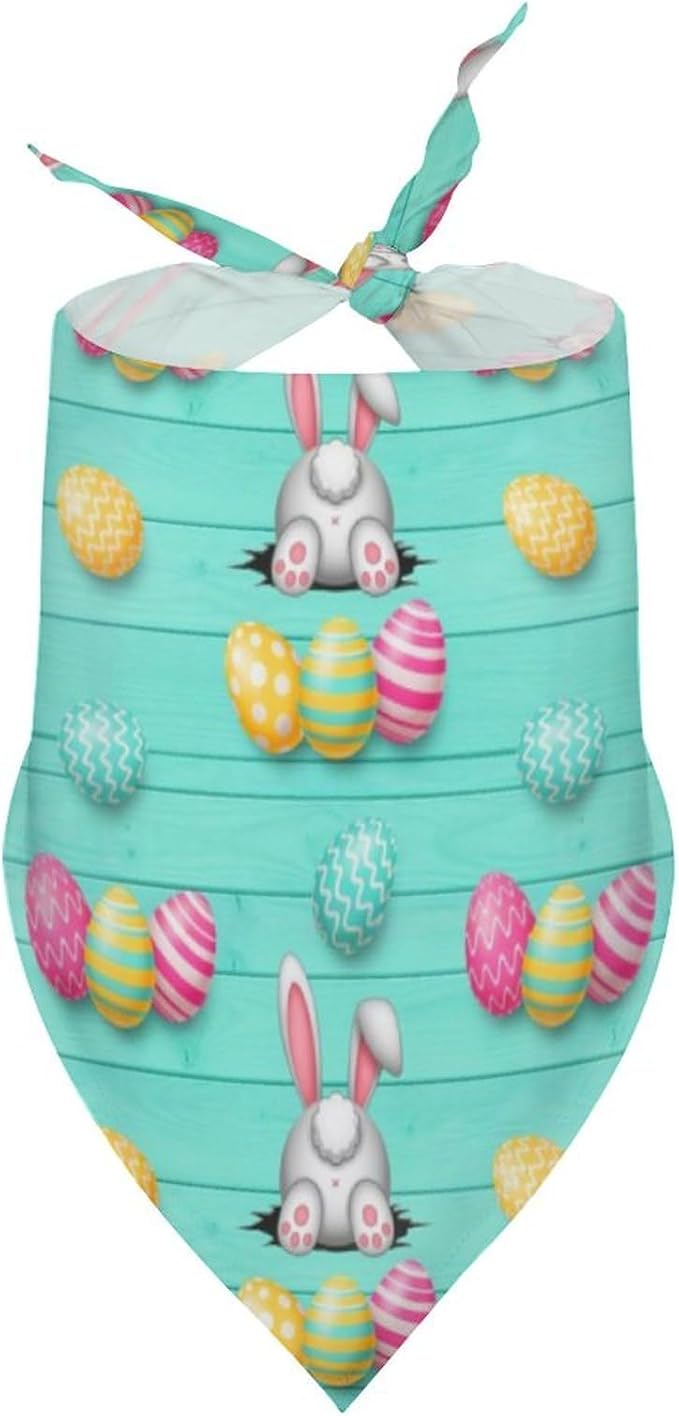 Lightweight Pet Scarf for Small to Large Dogs and Cats, Adjustable Scarves for Costume Accessories, Casual Daily Use (Wooden Easter Eggs Bunny Rabbit)