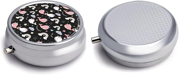 Portable Medicine Box, Narwhals Round Pill Organizer, Compact Case for Fish Oil, Travel Pill Holder Purse Carry for Seniors