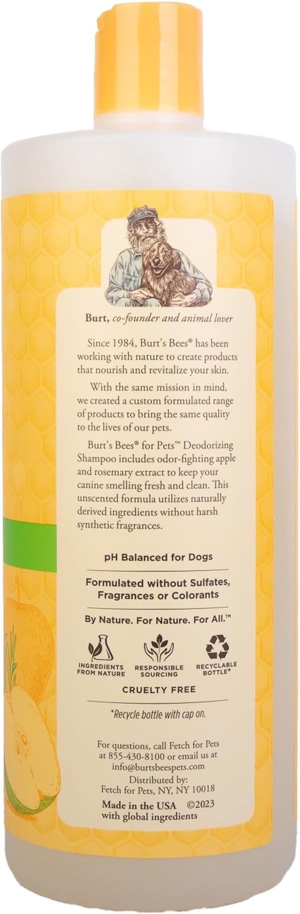 Burt's Bees for Pets Deodorizing Dog Shampoo and Conditioner with Apple and Rosemary, 95% Natural Origin, pH Balanced, No Sulfates or Parabens, for Smelly Dogs, 32 Fl Oz