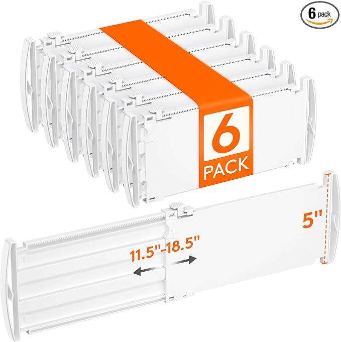 Lifewit 5" Tall Drawer Dividers, Adjustable Deep Drawer Organizer Clothes | 11.5"-18.5" Expandable Plastic Separators for Dresser, Kitchen, Cabinet, Nursery, Office, Socks & Underwear Storage, 6 Pack
