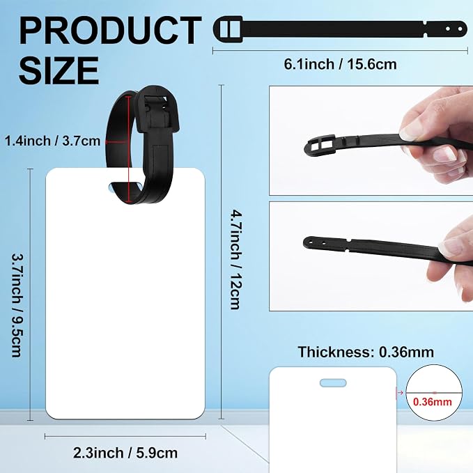 20 pcs Sublimation Luggage tag Blanks | White Blank Travel Bag Baggage Tags with Strap, Double Sided PET Suitcase Label Tag with Slots Keychains Blanks