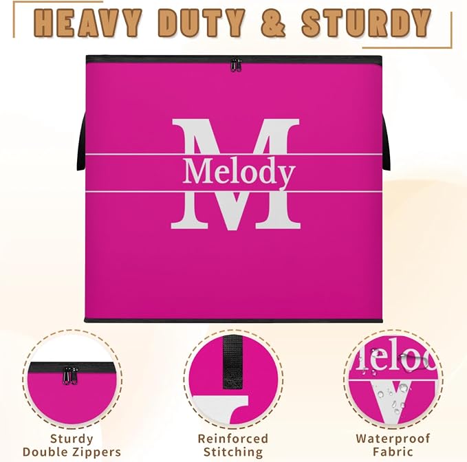 Personalized Storage Bins with Lid, Customized Name Jumbo Storage Basket Rectangle Clothes Organizer for Organizing Kids and Pets Toys Shelf Closet, Hot Pink with Initial Letter