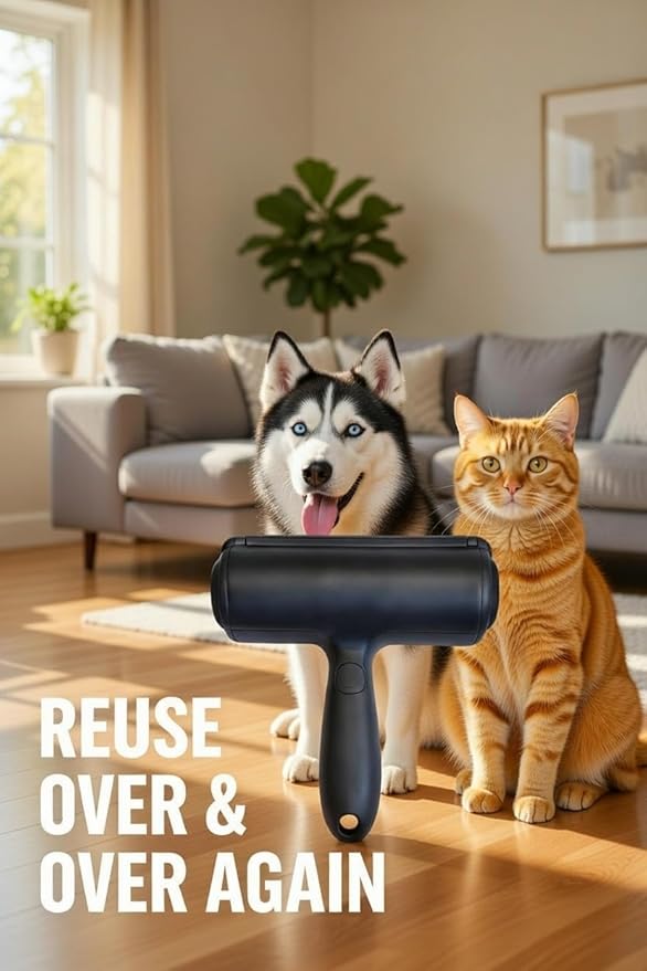 Reusable Pet Hair Remover Roller - Lint Brush for Dog & Cat Hair, Furniture, Couch, Carpet, Bedding, Car Seats - Eco-Friendly, Self-Cleaning, No Refills Needed