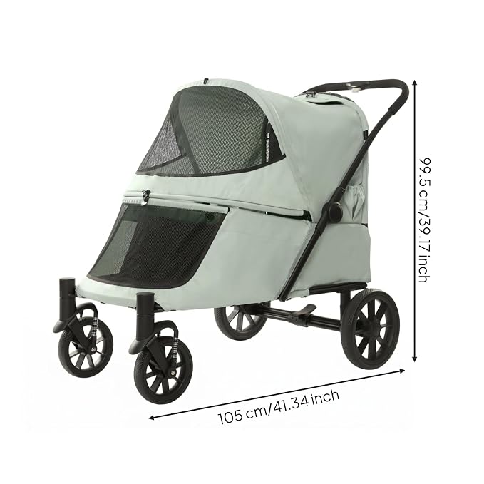 Outdoor Transport Cart Pet Folding Enclosure Steel Carrier Mesh Ventilated Window Easy Entry Four Wheels Suitable for Pet Walks Shopping, Light Green, Light Green