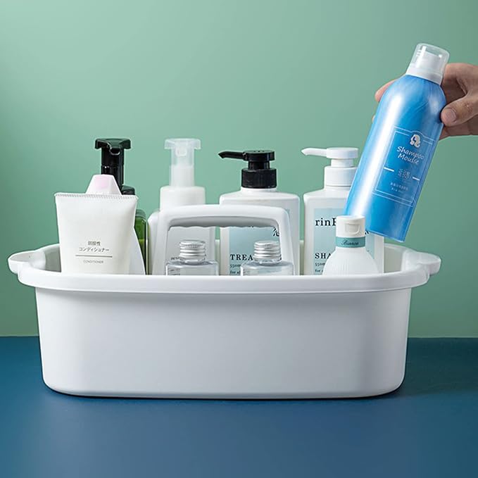 Large Cleaning Supplies Caddy with Handle, Plastic Storage Bucket Organizer for Cleaning Products, Shower Caddy Basket for Car, Dorm, Bathroom, Garden, Kitchen -White